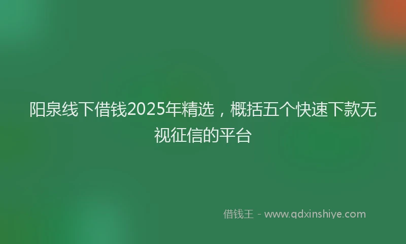 阳泉线下借钱2025年精选，概括五个快速下款无视征信的平台