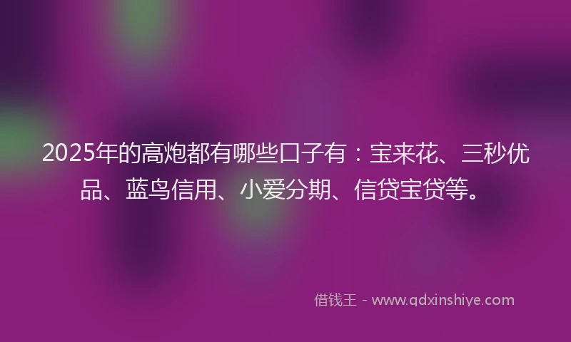 2025年的高炮都有哪些口子有：宝来花、三秒优品、蓝鸟信用、小爱分期、信贷宝贷等。