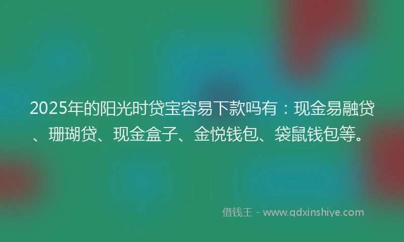 2025年的阳光时贷宝容易下款吗有：现金易融贷、珊瑚贷、现金盒子、金悦钱包、袋鼠钱包等。
