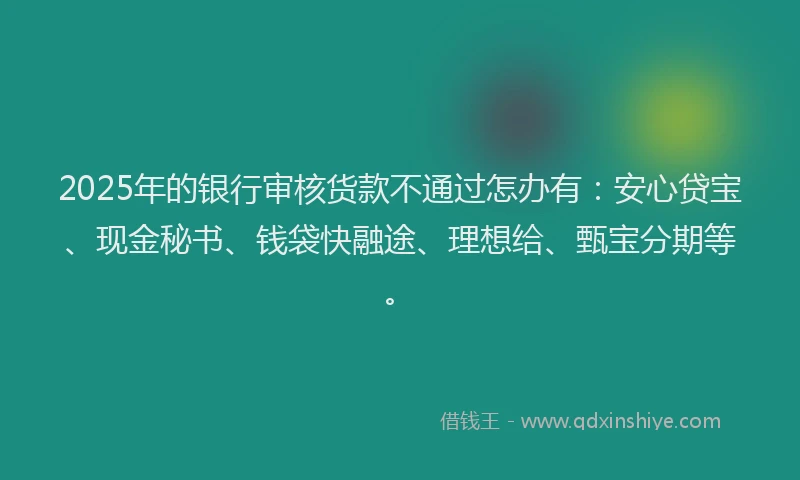 2025年的银行审核货款不通过怎办有：安心贷宝、现金秘书、钱袋快融途、理想给、甄宝分期等。