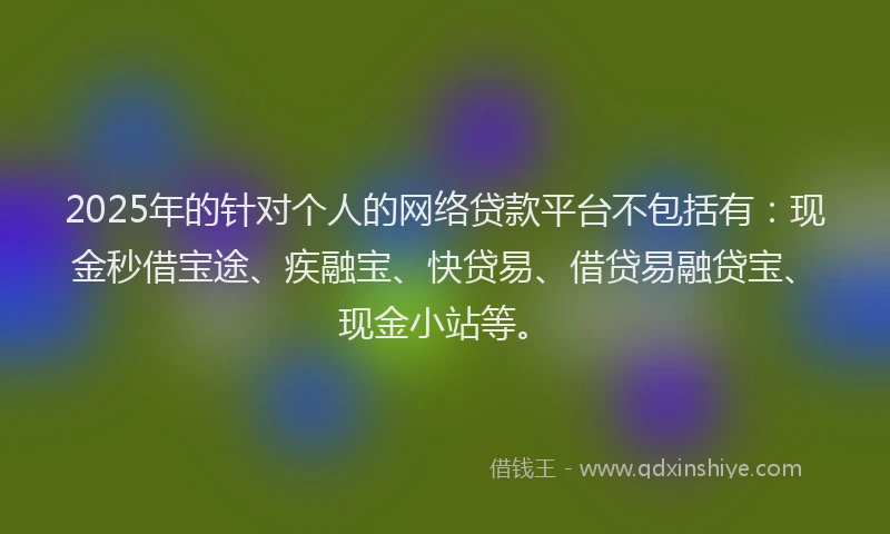 2025年的针对个人的网络贷款平台不包括有：现金秒借宝途、疾融宝、快贷易、借贷易融贷宝、现金小站等。