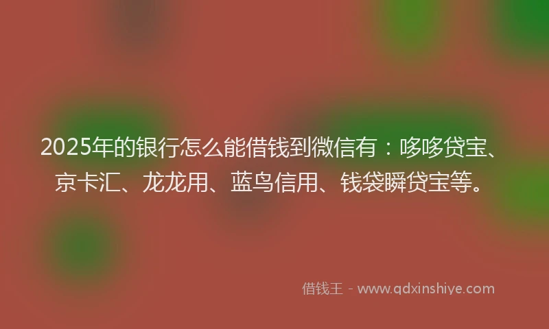 2025年的银行怎么能借钱到微信有：哆哆贷宝、京卡汇、龙龙用、蓝鸟信用、钱袋瞬贷宝等。