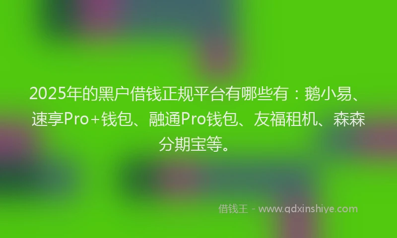 2025年的黑户借钱正规平台有哪些有：鹅小易、速享Pro+钱包、融通Pro钱包、友福租机、森森分期宝等。