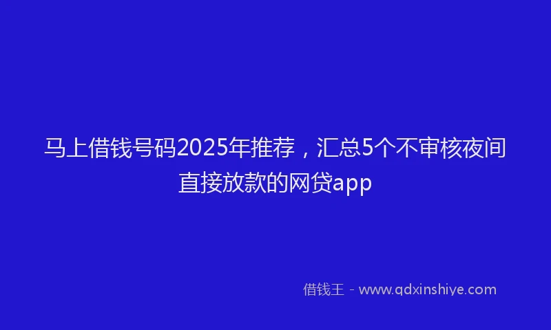 马上借钱号码2025年推荐，汇总5个不审核夜间直接放款的网贷app