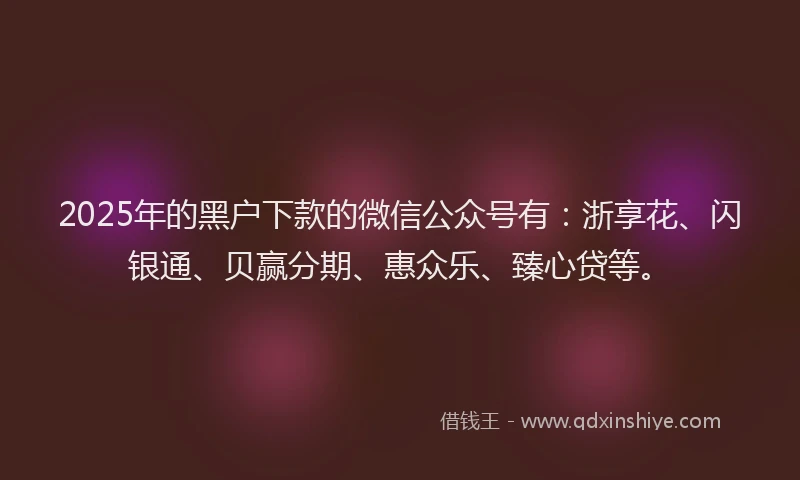 2025年的黑户下款的微信公众号有：浙享花、闪银通、贝赢分期、惠众乐、臻心贷等。