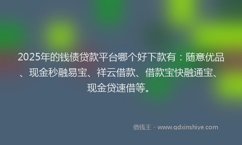 2025年的钱债贷款平台哪个好下款有：随意优品、现金秒融易宝、祥云借款、借款宝快融通宝、现金贷速借等。