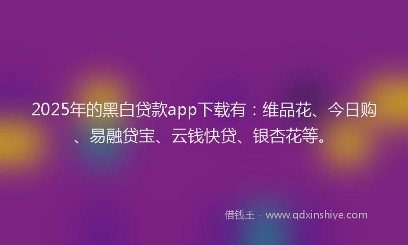 2025年的黑白贷款app下载有：维品花、今日购、易融贷宝、云钱快贷、银杏花等。