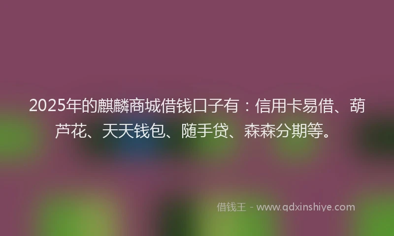 2025年的麒麟商城借钱口子有：信用卡易借、葫芦花、天天钱包、随手贷、森森分期等。