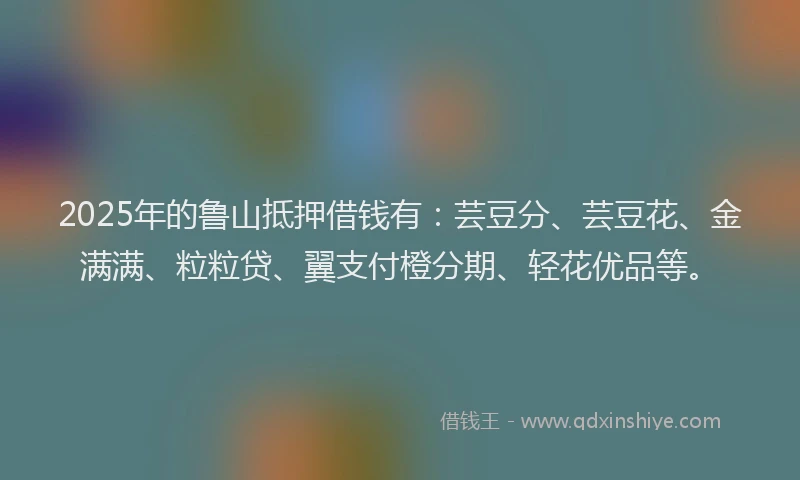 2025年的鲁山抵押借钱有：芸豆分、芸豆花、金满满、粒粒贷、翼支付橙分期、轻花优品等。