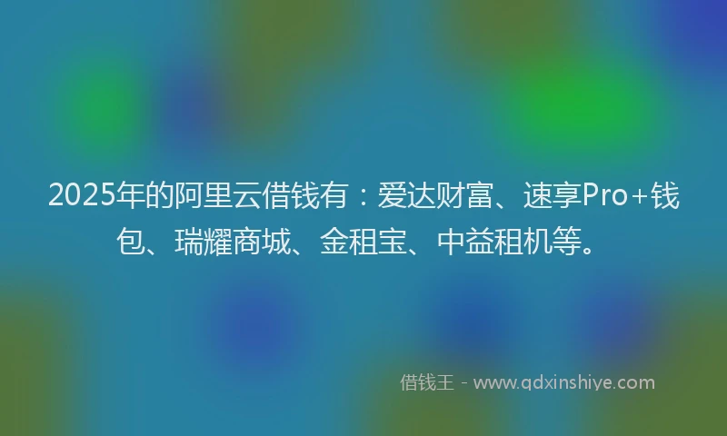 2025年的阿里云借钱有：爱达财富、速享Pro+钱包、瑞耀商城、金租宝、中益租机等。