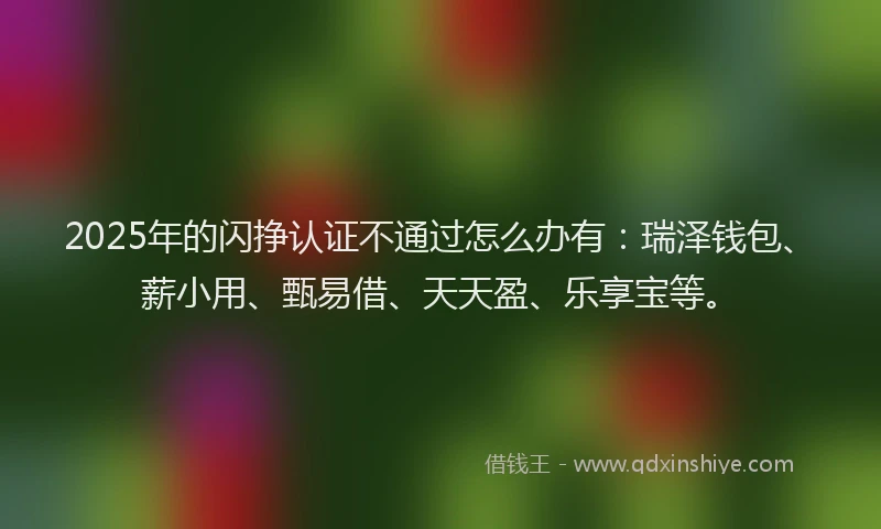 2025年的闪挣认证不通过怎么办有：瑞泽钱包、薪小用、甄易借、天天盈、乐享宝等。