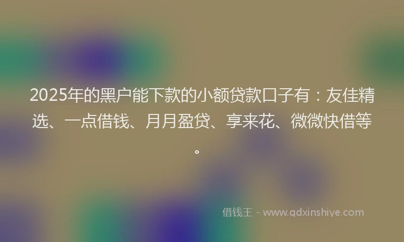 2025年的黑户能下款的小额贷款口子有：友佳精选、一点借钱、月月盈贷、享来花、微微快借等。