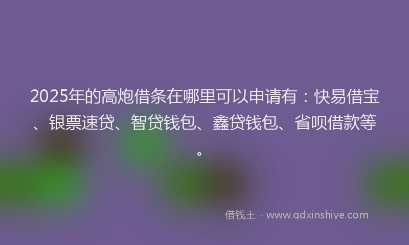 2025年的高炮借条在哪里可以申请有：快易借宝、银票速贷、智贷钱包、鑫贷钱包、省呗借款等。