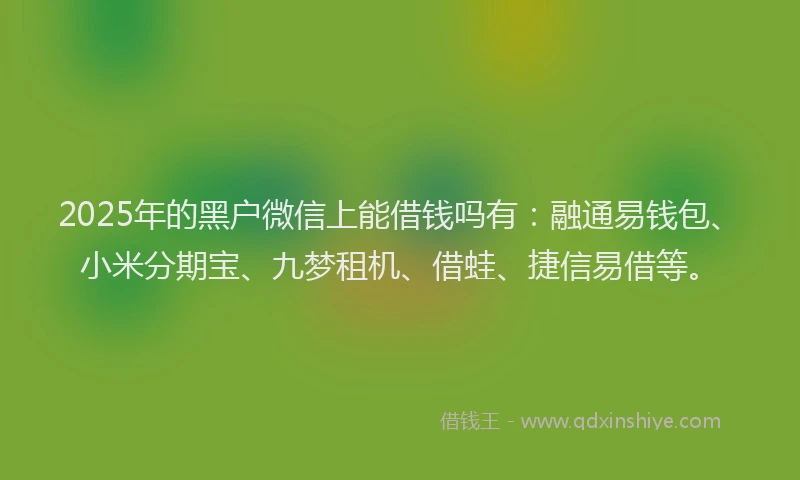 2025年的黑户微信上能借钱吗有：融通易钱包、小米分期宝、九梦租机、借蛙、捷信易借等。