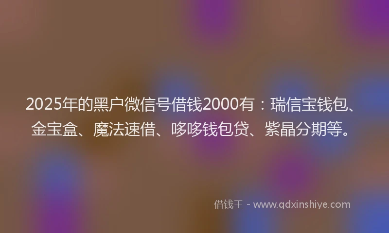 2025年的黑户微信号借钱2000有：瑞信宝钱包、金宝盒、魔法速借、哆哆钱包贷、紫晶分期等。