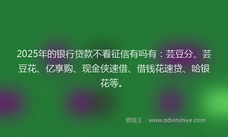 2025年的银行贷款不看征信有吗有：芸豆分、芸豆花、亿享购、现金侠速借、借钱花速贷、哈银花等。
