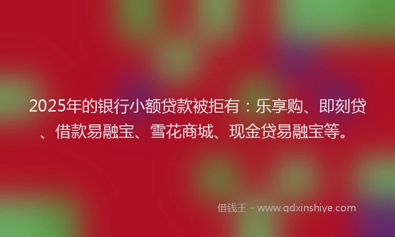 2025年的银行小额贷款被拒有：乐享购、即刻贷、借款易融宝、雪花商城、现金贷易融宝等。