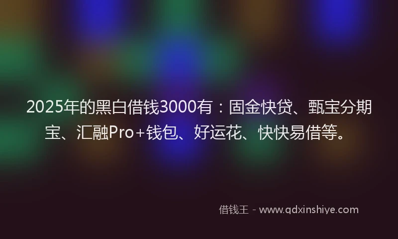 2025年的黑白借钱3000有：固金快贷、甄宝分期宝、汇融Pro+钱包、好运花、快快易借等。