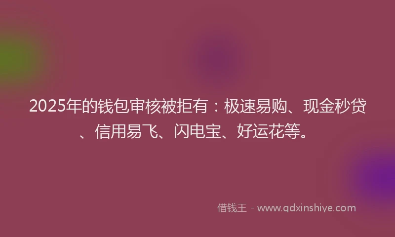 2025年的钱包审核被拒有：极速易购、现金秒贷、信用易飞、闪电宝、好运花等。