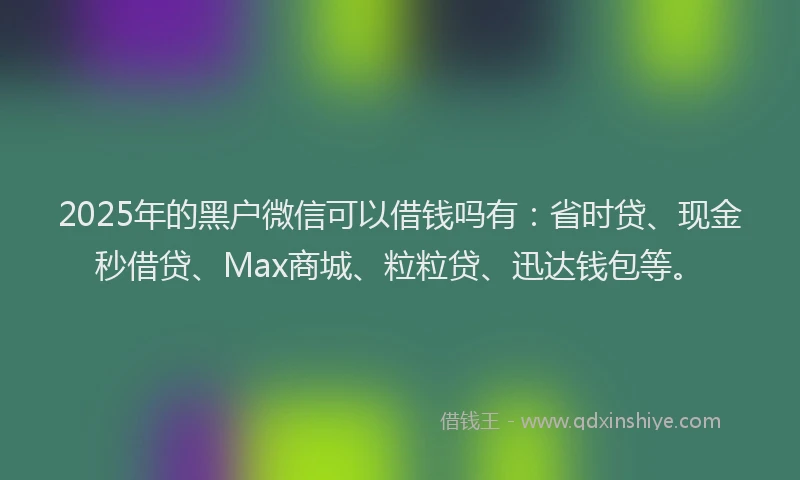 2025年的黑户微信可以借钱吗有：省时贷、现金秒借贷、Max商城、粒粒贷、迅达钱包等。