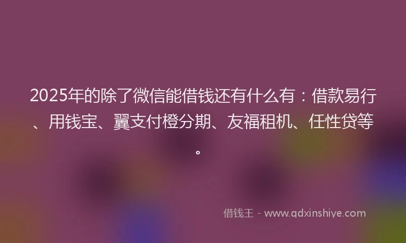 2025年的除了微信能借钱还有什么有：借款易行、用钱宝、翼支付橙分期、友福租机、任性贷等。