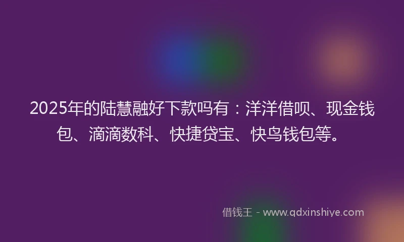 2025年的陆慧融好下款吗有：洋洋借呗、现金钱包、滴滴数科、快捷贷宝、快鸟钱包等。