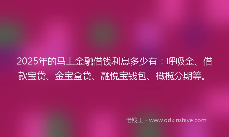 2025年的马上金融借钱利息多少有：呼吸金、借款宝贷、金宝盒贷、融悦宝钱包、橄榄分期等。