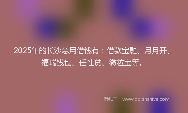 2025年的长沙急用借钱有：借款宝融、月月开、福瑞钱包、任性贷、微粒宝等。