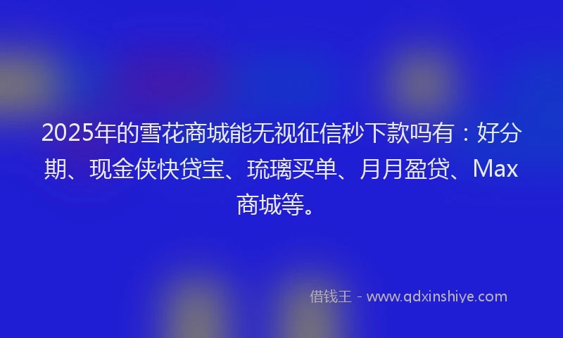 2025年的雪花商城能无视征信秒下款吗有：好分期、现金侠快贷宝、琉璃买单、月月盈贷、Max商城等。