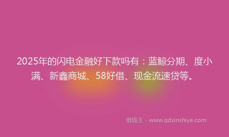 2025年的闪电金融好下款吗有：蓝鲸分期、度小满、新鑫商城、58好借、现金流速贷等。