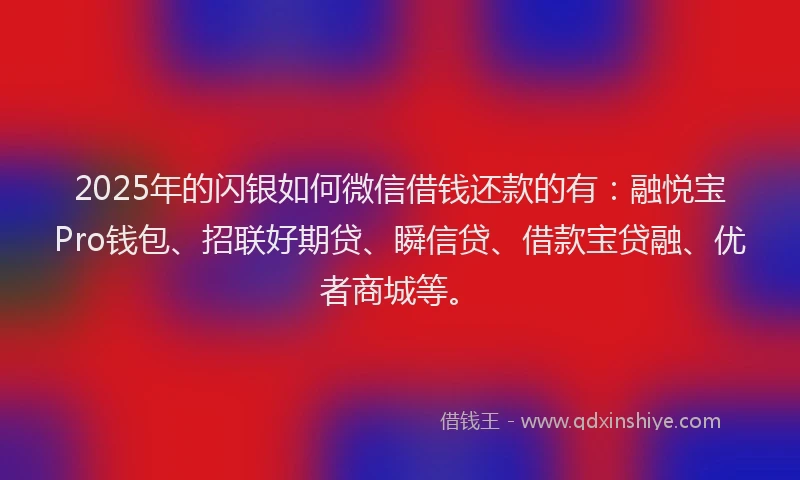 2025年的闪银如何微信借钱还款的有：融悦宝Pro钱包、招联好期贷、瞬信贷、借款宝贷融、优者商城等。