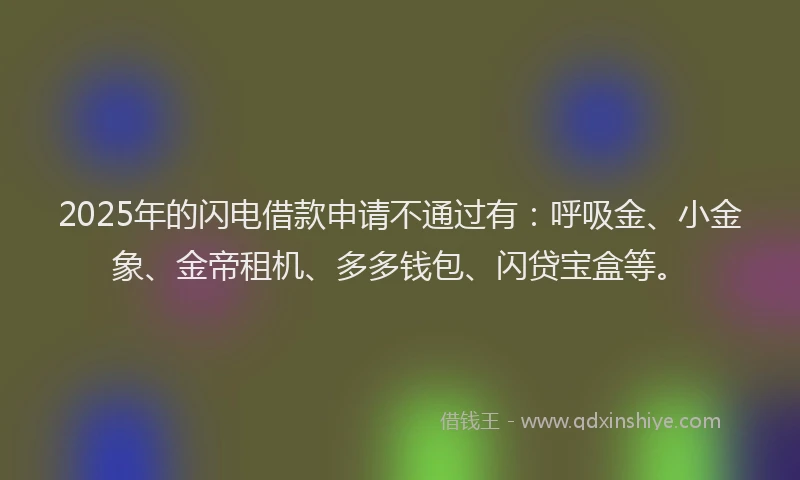 2025年的闪电借款申请不通过有：呼吸金、小金象、金帝租机、多多钱包、闪贷宝盒等。