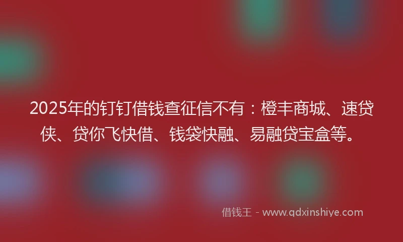 2025年的钉钉借钱查征信不有：橙丰商城、速贷侠、贷你飞快借、钱袋快融、易融贷宝盒等。