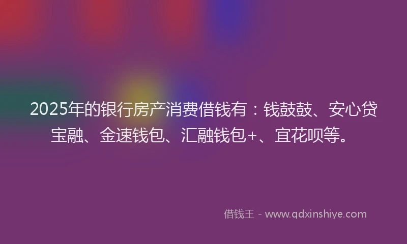 2025年的银行房产消费借钱有：钱鼓鼓、安心贷宝融、金速钱包、汇融钱包+、宜花呗等。