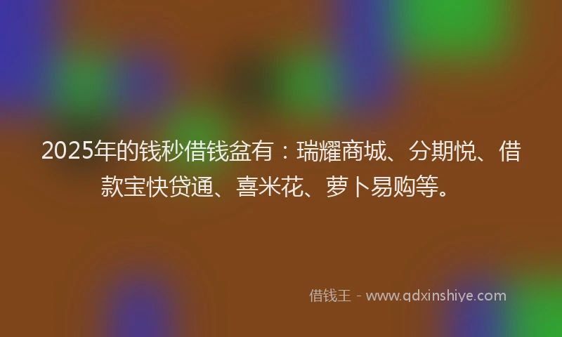 2025年的钱秒借钱盆有：瑞耀商城、分期悦、借款宝快贷通、喜米花、萝卜易购等。