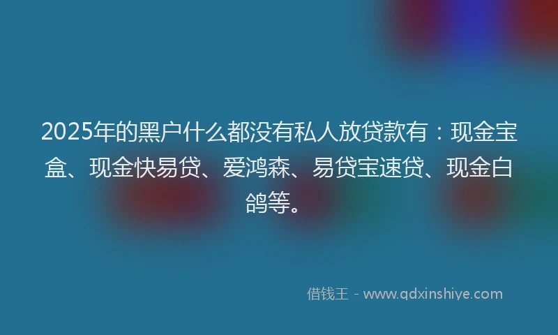 2025年的黑户什么都没有私人放贷款有：现金宝盒、现金快易贷、爱鸿森、易贷宝速贷、现金白鸽等。