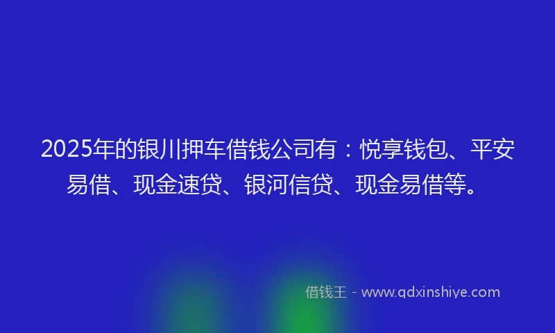 2025年的银川押车借钱公司有：悦享钱包、平安易借、现金速贷、银河信贷、现金易借等。