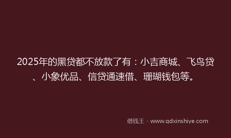 2025年的黑贷都不放款了有：小吉商城、飞鸟贷、小象优品、信贷通速借、珊瑚钱包等。