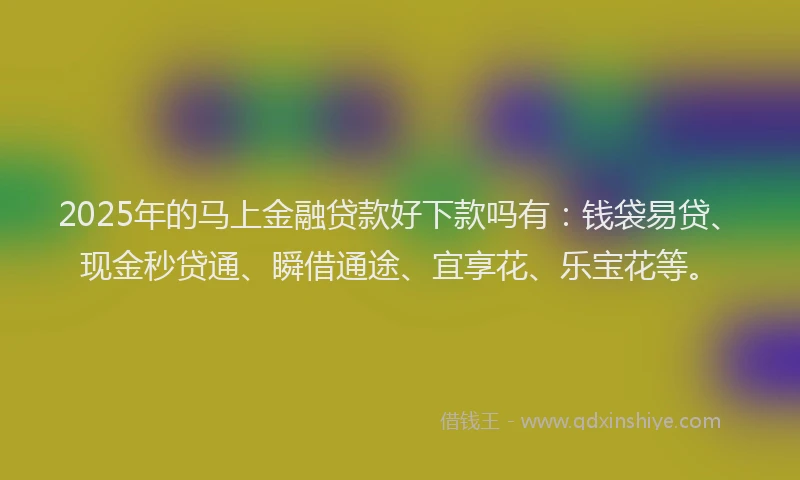 2025年的马上金融贷款好下款吗有：钱袋易贷、现金秒贷通、瞬借通途、宜享花、乐宝花等。