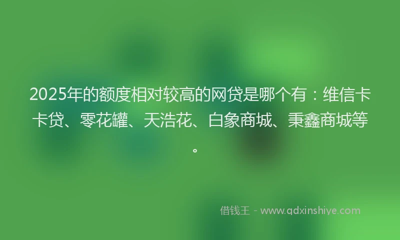 2025年的额度相对较高的网贷是哪个有：维信卡卡贷、零花罐、天浩花、白象商城、秉鑫商城等。