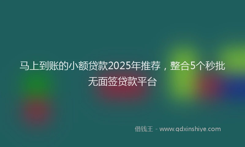 马上到账的小额贷款2025年推荐，整合5个秒批无面签贷款平台