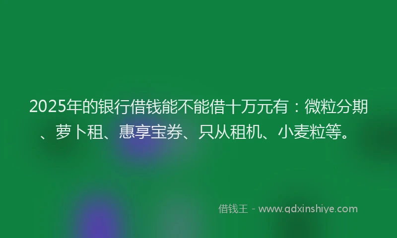 2025年的银行借钱能不能借十万元有：微粒分期、萝卜租、惠享宝券、只从租机、小麦粒等。