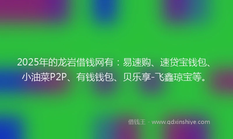 2025年的龙岩借钱网有：易速购、速贷宝钱包、小油菜P2P、有钱钱包、贝乐享-飞鑫琼宝等。