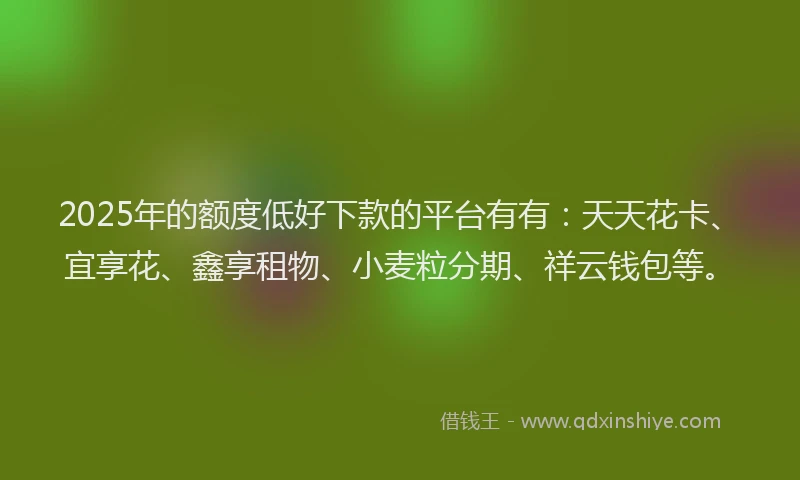 2025年的额度低好下款的平台有有：天天花卡、宜享花、鑫享租物、小麦粒分期、祥云钱包等。