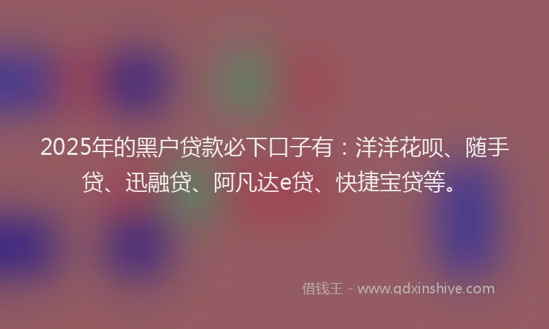2025年的黑户贷款必下口子有：洋洋花呗、随手贷、迅融贷、阿凡达e贷、快捷宝贷等。