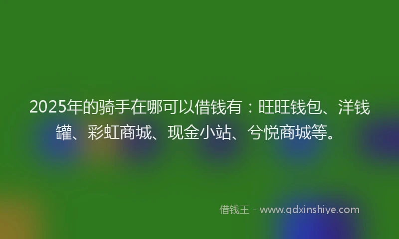 2025年的骑手在哪可以借钱有：旺旺钱包、洋钱罐、彩虹商城、现金小站、兮悦商城等。