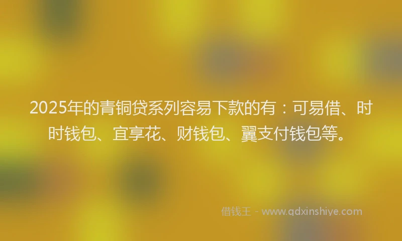 2025年的青铜贷系列容易下款的有：可易借、时时钱包、宜享花、财钱包、翼支付钱包等。