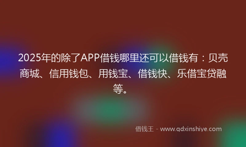 2025年的除了APP借钱哪里还可以借钱有：贝壳商城、信用钱包、用钱宝、借钱快、乐借宝贷融等。