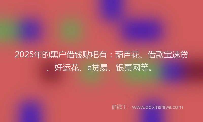 2025年的黑户借钱贴吧有：葫芦花、借款宝速贷、好运花、e贷易、银票网等。