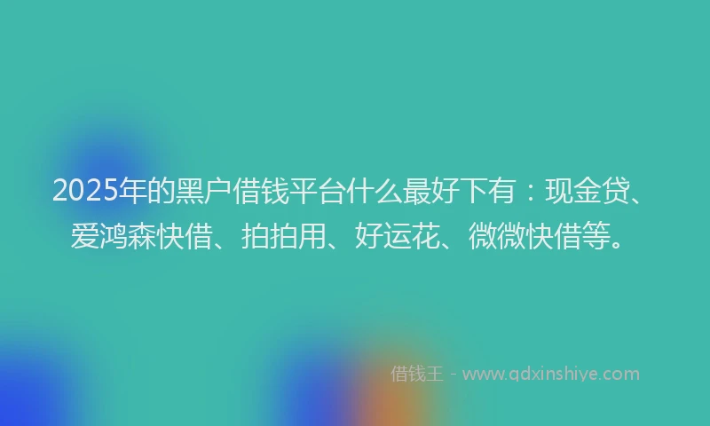 2025年的黑户借钱平台什么最好下有：现金贷、爱鸿森快借、拍拍用、好运花、微微快借等。